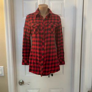 Twentyone Red Plaid Long Sleeve Tunic Length Western Top Small